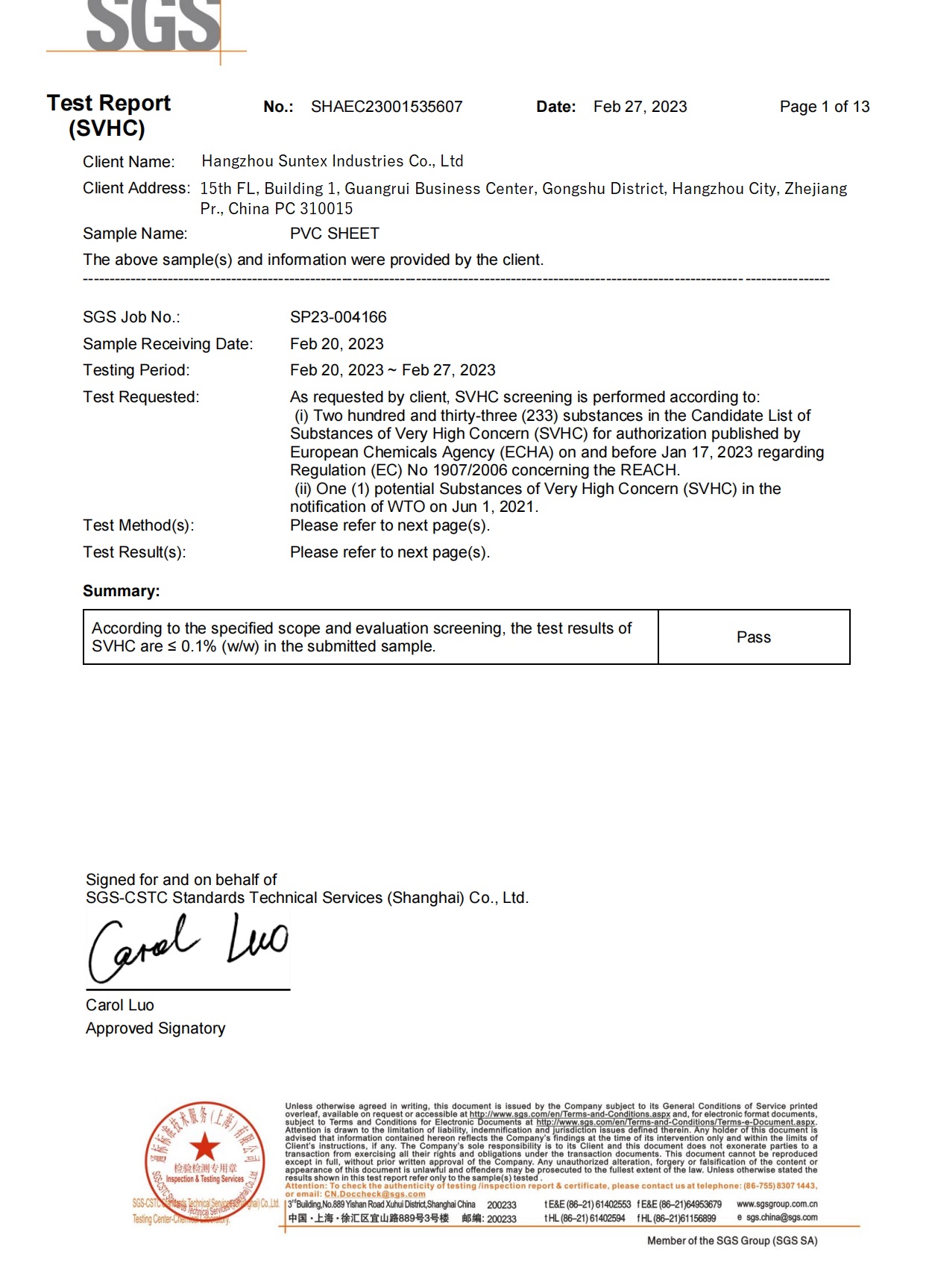REACH Certificate